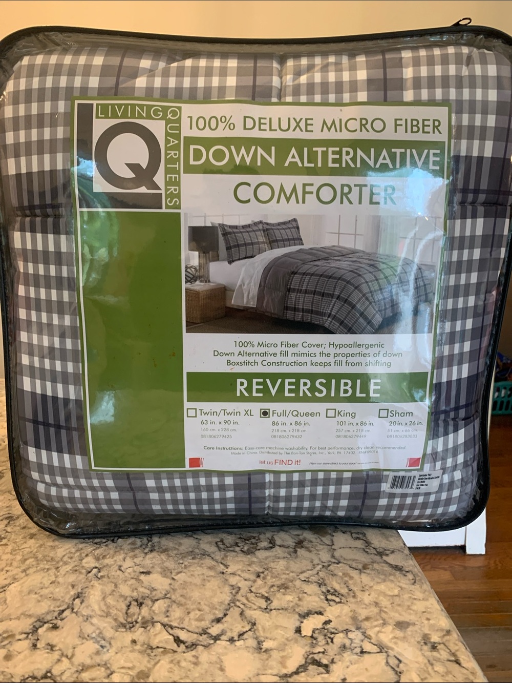 Living Quarters Reversible Gray Plaid Down Alternative Comforter